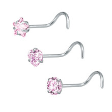 3 Pcs/Lot 20G Stainless Steel Nose Screw Stud CZ Zircon Nostril Piercing Jewelry-Pink