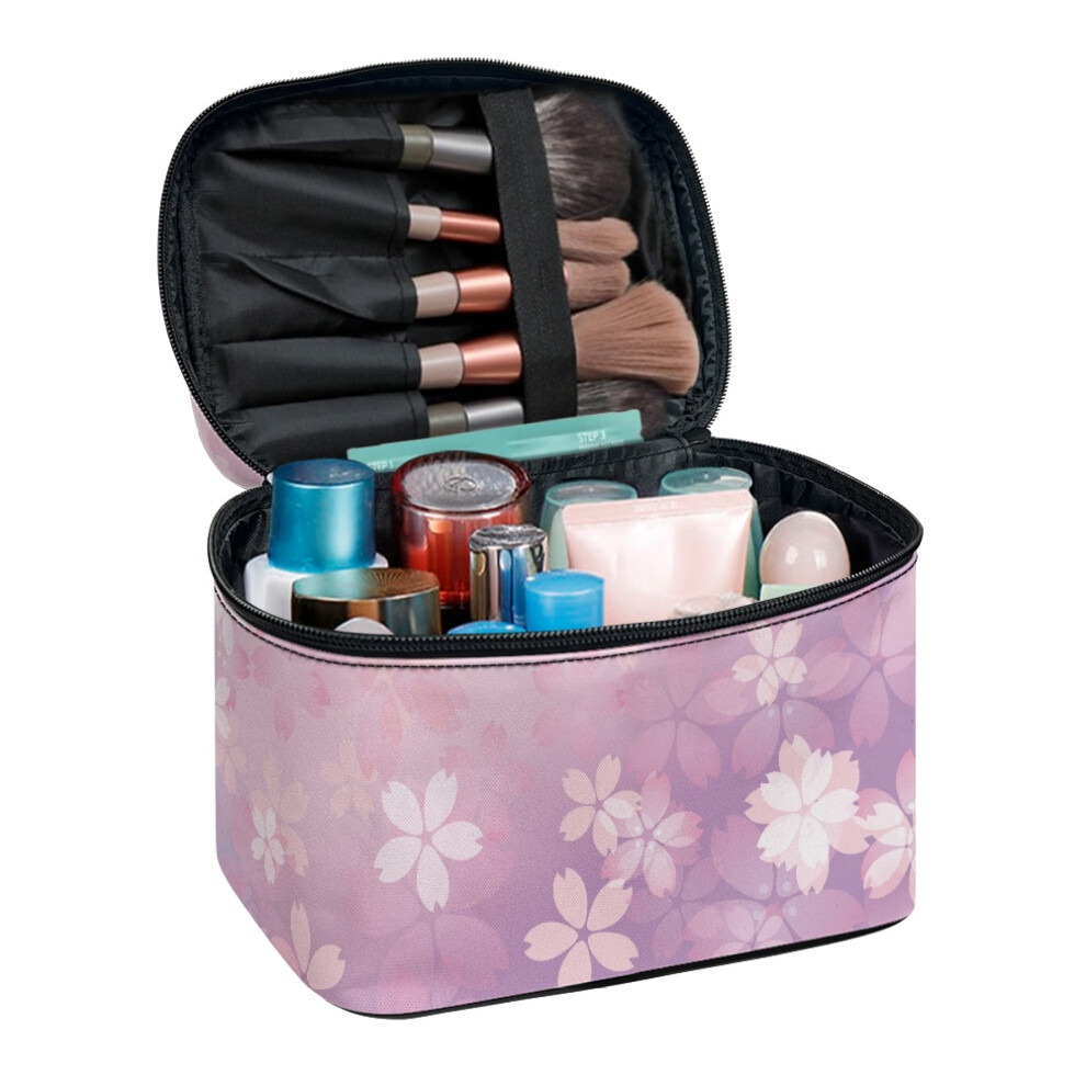 Large Capacity Makeup Bag Make up Bags Brush Slots Handy Effortless Organization, Pink Floral Pattern