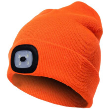 Morttic LED-muts, USB-oplaadbaar, 4-LED-hoofdlampmuts, warme gebreide muts voor mannen/vrouwen – wandelen, fietsen, kamperen (oranje)