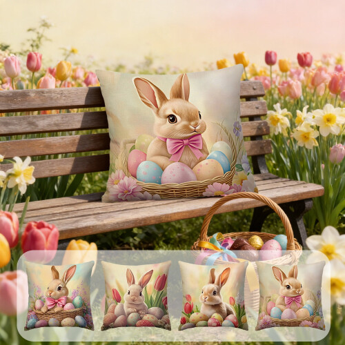Housse de coussin lapin de Pâques en polyester 45 x 45 cm