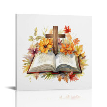 Vintage-Osterkreuz-Wandbild, Leinwanddruck mit Bibel und Noten – Christliche Dekoration für Gebetsraum, passend für Kirche und Arbeitszimmer