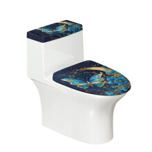 Donkere toiletbrilhoes met vlinder- en bloemmotief, 2-delige set met elastische rand, ronde toiletbrilhoes, geschikt voor binnengebruik.