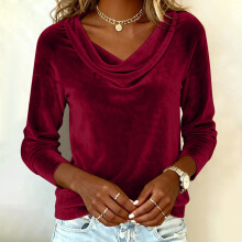 Women's Solid Long Sleeve Top with Draped Cowl Neck
