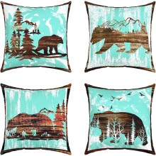 Housses de coussin réversibles vintage ours, lot de 4, 40 x 40 cm
