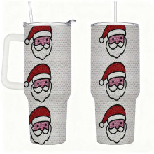 Gobelet à paillettes motif Père Noël avec couvercle et paille