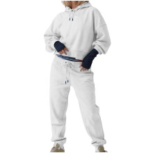 Japanischer Frottee-Trainingsanzug für Damen, 2-teilig, langärmelig, Rundhalsausschnitt, einfarbig, Loungewear, lässig, Oversized-Schnitt