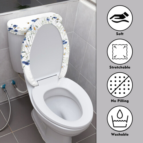 Ensemble de 2 couvre-abattants de toilette Abeille et Fleur avec bord élastique 2