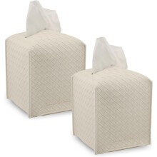 Kosmetiktuchbox-Überzug aus PU-Leder – Quadratischer Kosmetiktuchhalter, Beige, 2er-Pack, passend für Standardboxen, für Badezimmer,