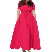 Women's Plus Size Fuchsia Swing Dress Round Neck Short