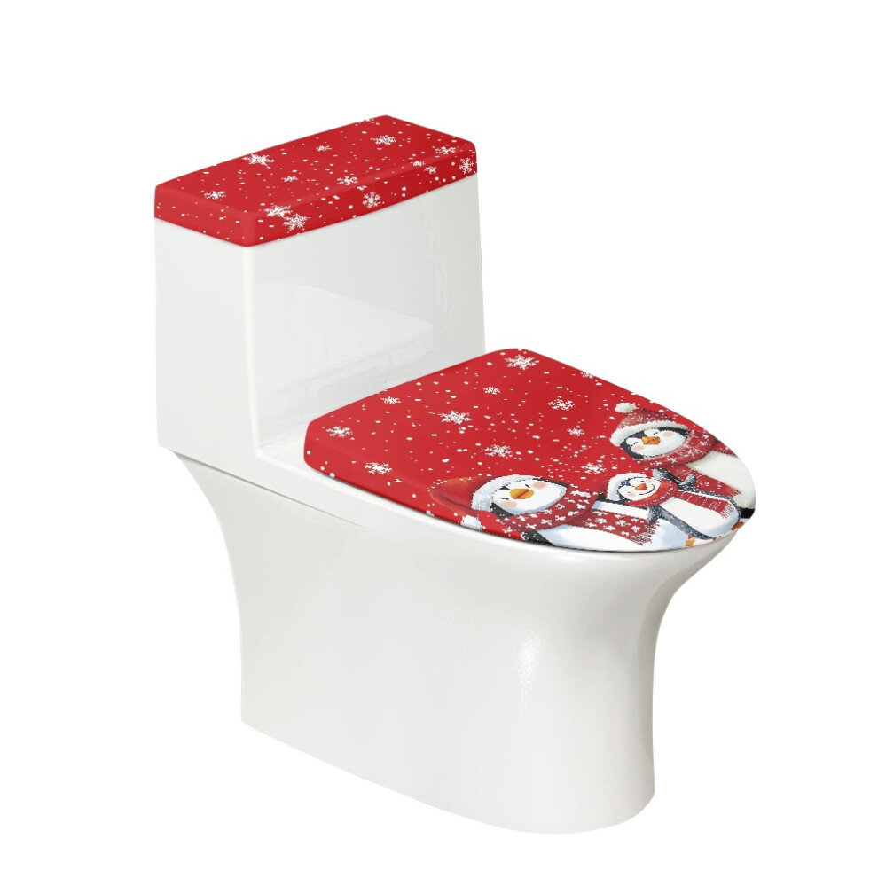 Xmas Penguins Toilet Lid Cover Set Â Elongated & Oval, Snowflakes Design, 2-Piece Tank + Lid Cover, Compatible With Standard Toilets 9482726287834