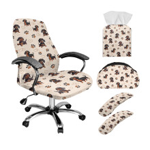 5-Pack Stretchable Office Chair Covers w/ Armrest, Remote Caddy & Tissue Box Cover – Dachshund Paw Heart Design
