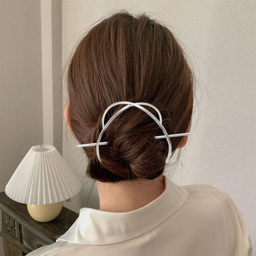 (Silver) Minimalist X-Shaped Hair Pins - Elegant Bun Sticks 2