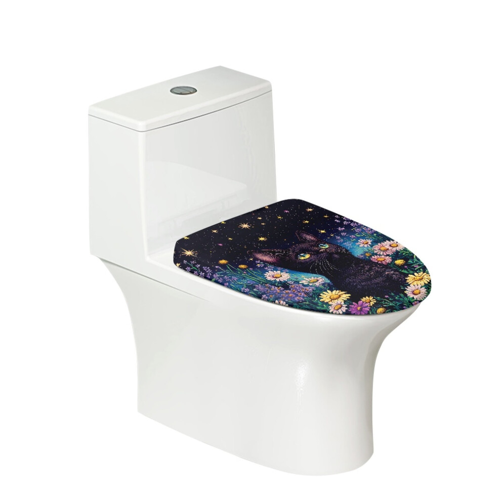 Black Cat Daisy Toilet Lid Cover Polyester Universal Fit 902370193750