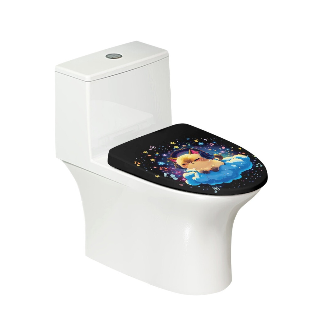 Cat Music Cloud Print Toilet Lid Cover Washable Polyester 1 902370193958