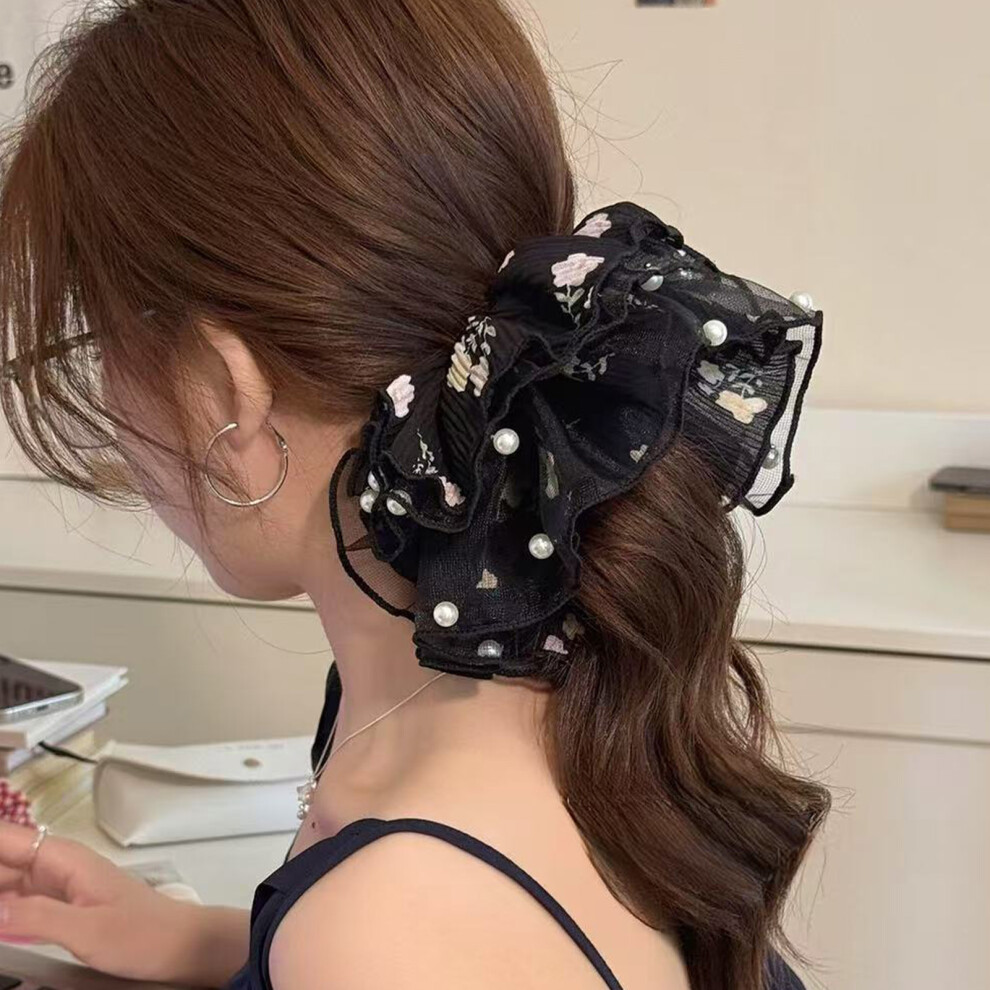 Dachuang Beauty (1) Xl Floral Beaded Scrunchy Hair Tie For Women