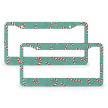 Christmas Candy Cane License Plate Frames – 2 Pack Red Metal Car Tag Covers, Compatible with US Standard Plates