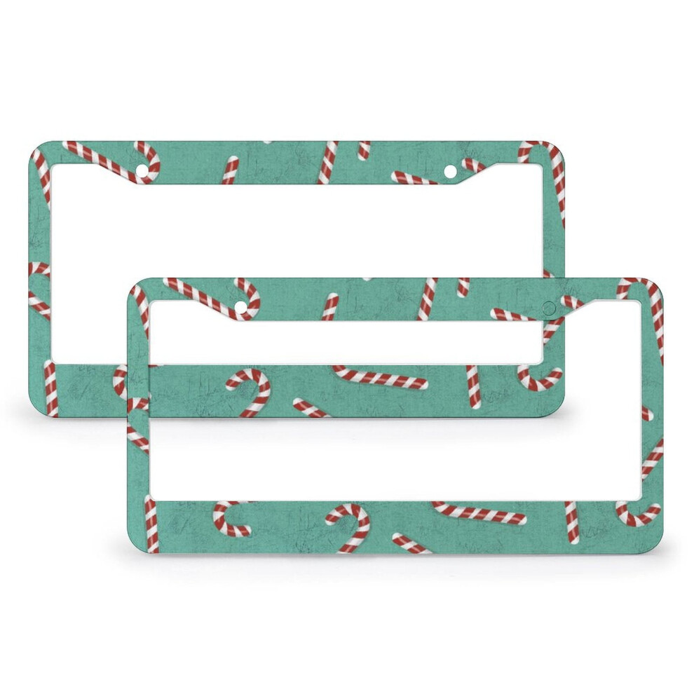 Christmas Candy Cane License Plate Frames Â 2 Pack Metal Car Tag Covers, Compatible With Us Standard Plates Red 9464372686414