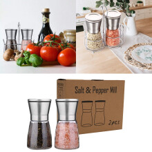 2-Pack Manual Glass Pepper Grinder, Stainless Steel, Compatible with PRYESS