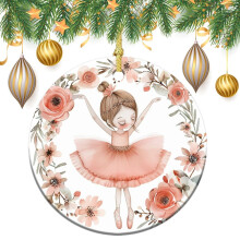 Cute Ballerina Ceramic Christmas Ornament – Dancing Girl in Pink Dress, Compatible with Christmas Tree & New Year Decor