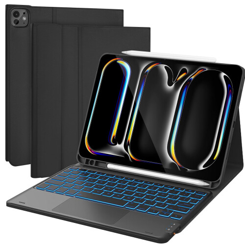 Capa com teclado compatível com iPad Pro de 11 polegadas (2024, M4, 5ª geração), capa tipo folio sem fio destacável com suporte para Apple