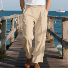SYMOID Men's Elastic Waist Straight Leg Pants, 100% Polyester Quick-Drying & Wrinkle-Resistant, Khaki M, Daily & Business Casual