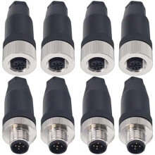 Sada priamych konektorov M12 s 5-pinovým konektorom A-Code (8 ks), vodotesné, IP67, závit 12 mm, 4M + 4F, kompatibilné so systémami M12