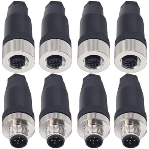 M12 5-Pin A-Code Straight Connector Set 8PCS IP67 12mm