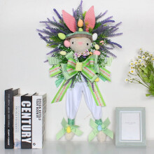 Corona de conejos de Pascua de 22 pulgadas para puerta principal, guirnalda de conejos adorables, adorno colgante estilo granja para decoración de
