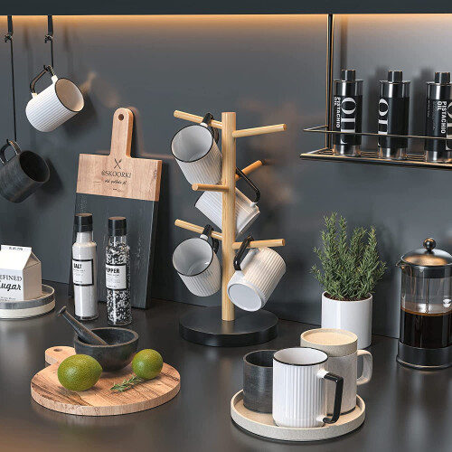 Bamboo Mug Holder Tree, Thicker Base Coffee Cup Holder Stand for Counter, Mug Rack with 6 Hooks 1