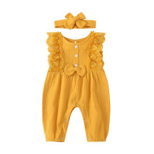 Baby Mädchen Stramplerkleid mit Schleife Leinen Baumwolle Gelb 6-12 Monate