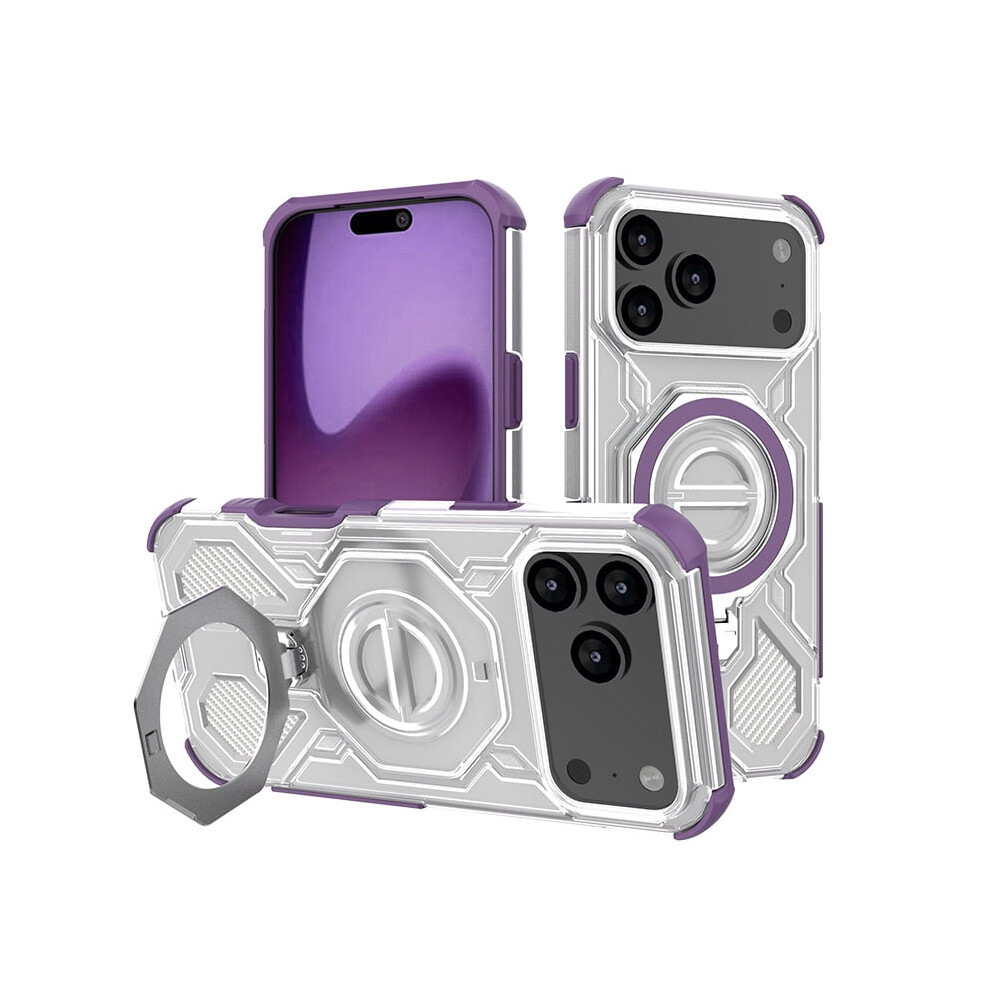 Phone Case For Compatible With Iphone 15 Pro, Magnetic Anti-Fall Cover With Airbag Design And 360 Kickstand, Frosted Transparent 9464372684151