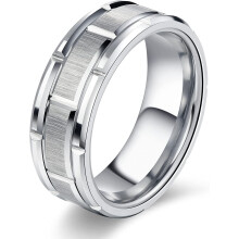 Men's 8mm Silver Wedding Band Brick Pattern Brushed Comfort