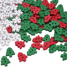 100 Pcs Mix Styles Colors Wooden Tree Buttons for Knitting Sewing DIY Scrapbook Crafts Xmas Decoration (100 Pcs)