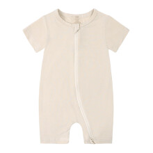 Baby Boys Girls Romper Jumpsuit Zipper Short Sleeve Sleeper Pajamas Outfit Beige 12-18 Months
