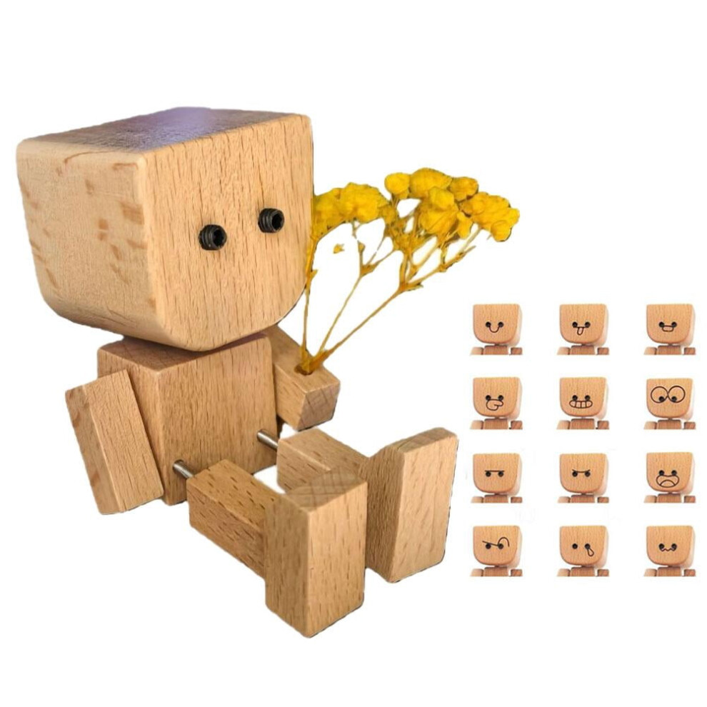 Shaking Wooden Man Figurine For Car Dashboard Â Handmade, 12 Magnetic Expressions, Compatible With All Cars 9464372683222