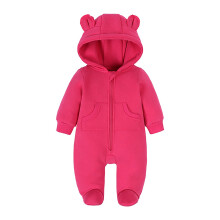 Leaba Nuabheirthe Plain Buachaillí Cailíní Gleoite Béar Hoodie Zipper Muinchille Fada Cadáis Bodysuit Fómhar Geimhridh Romper Te Dearg 12-18 Mí