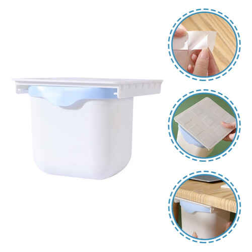 Desk Trash Can for Homeowners Rectangular Plastic Waste Bin Blue 14.6x6.3x5.5in 2