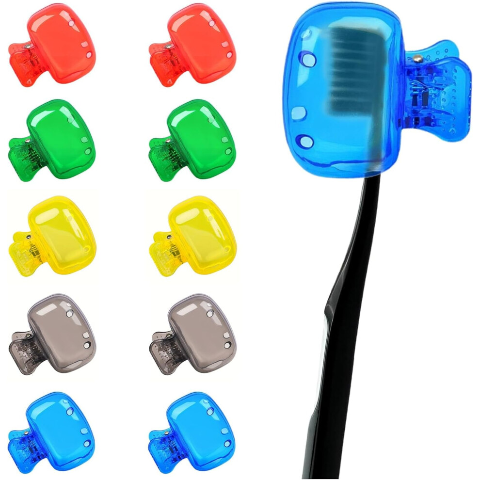 Grey/Blue/Red 10Pcs Toothbrush Covers Â Travel Protector Cases With Plastic Clip, Compatible With All Standard Brushes (/Green/Yellow)