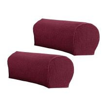 Mjuka och stretchiga armstödsöverdrag i plysch för fåtöljer/soffor, kompatibel med fåtöljer, set med 2 par, röd (vinröd)