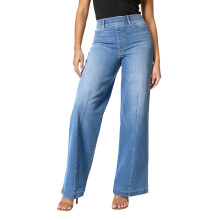 Damjeans Högmidjade Jeans med Vida Ben Klassiska Denimbyxor med Elastisk Midja för Dam Ljusblå Jeans Boyfriend Jeans för Dam