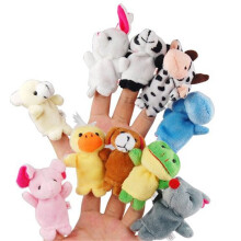 10 stuks cartoon dieren vingerpoppetjes van zacht fluweel (willekeurig patroon)