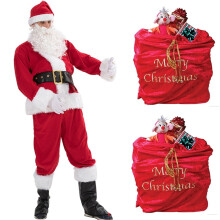 Weihnachtsmann-Sack, 89 x 75 cm, großer, dehnbarer Velourssack, rot-grünes Schneeflockenmuster, 1 Stück