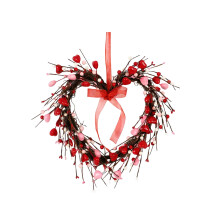 Corona de San Valentín en forma de corazón de 15" con bayas rojas/rosas/blancas – Decoración hecha a mano para pared, ventana y puerta principal