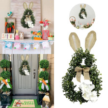 Corona de Pascua de 25 x 50 cm con diseño de conejo – Boj con lazo, ideal para puertas de entrada, paredes, repisas y ventanas.