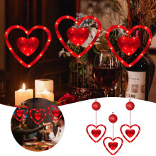 Kit com 3 Luzes de Janela LED em Formato de Coração Vermelho com Ventosas para o Dia dos Namorados – Compatíveis com Decoração de Lareira,