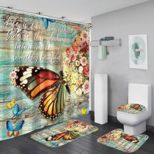 Floral 4-Piece Bathroom Set: Waterproof Shower Curtain + Anti-Slip Mat – Spring Decor, Compatible with American Farmhouse Style