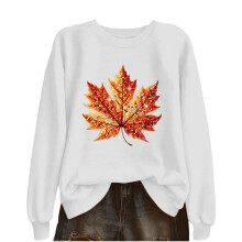 Sweat-shirt à col rond pour femme, motif feuilles d'automne, manches longues, épaules tombantes, idéal pour les vacances.