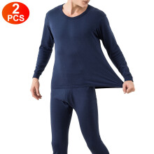 2 Sets Men Thermal Underwear Set Cotton Long Johns Pants Long Sleeve Soft Underwear Kit Top and Bottom Winter Sports Suits Navy Blue L