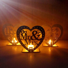 Ludlz Wooden Heart Shape Mr Mrs Candlestick Candle Holder DIY Wedding Party Supplies