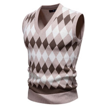 Men's argyle knit vest sleeveless V-neck business sweater